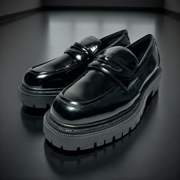 Aldo Shanna Penny Loafer Black Patent Leather Women’s Size 9M Platform Lug Sole - Picture 1 of 11